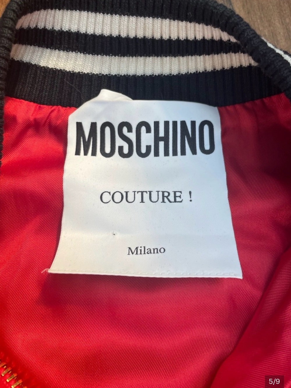 Moschino Red and Black Cropped Varsity Jacket with Gold Zip Size 6 - Picture 5 of 9